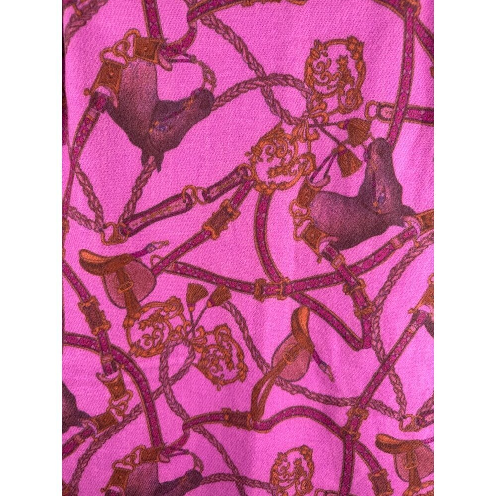 Fendi Equestrian Horse Print Fringed Scarf Fuchsia & Brown - Picture 7 of 12